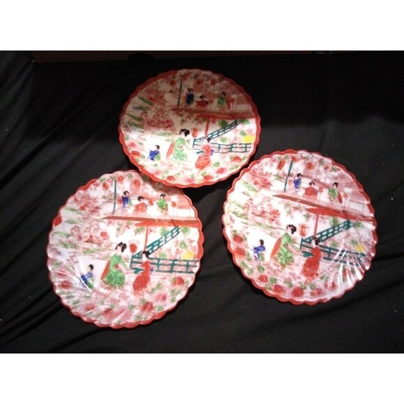 Lot 3 Pieces Antique Japanese Geisha Girls Eggshell Porcelain Plates Small Plate - Picture 1 of 6